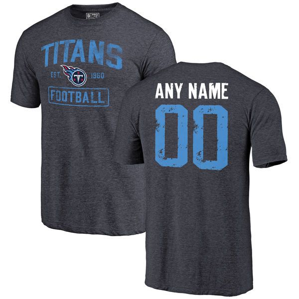 Men Navy Tennessee Titans Distressed Custom Name and Number Tri-Blend Custom NFL T-Shirt->nfl t-shirts->Sports Accessory